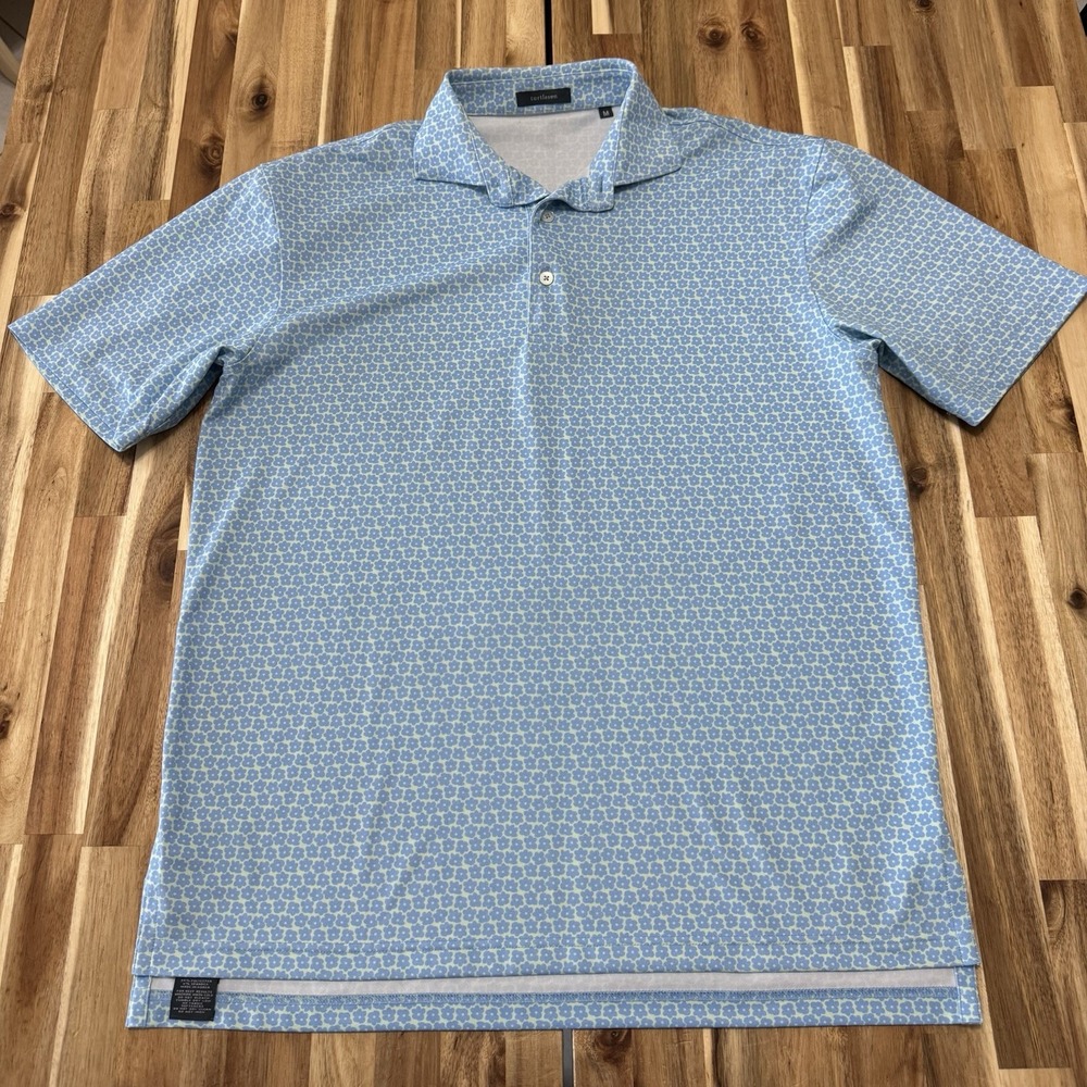 Turtleson Polo Shirt Mens M Blue Floral Performance Stretch Golf Hawaiian Preppy